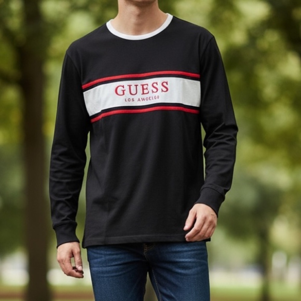 GUESS Men's Spell Out Long Sleeve Tee Shirt Size Large